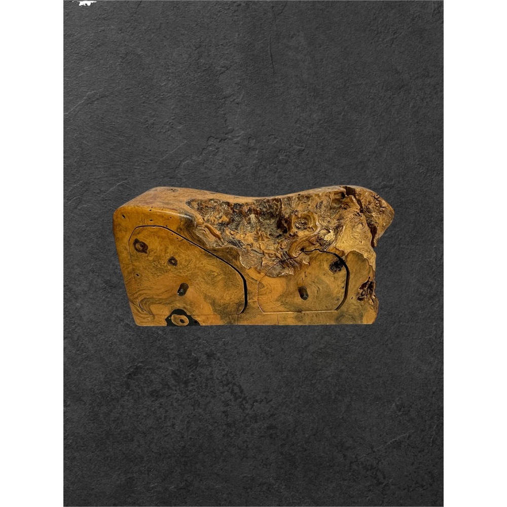 Handmade Elm Burl Wood Jewelry Trinket Box With Drawers & Secret Drawer
